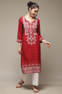 Red LIVA Straight Kurta image number 0